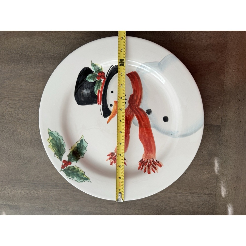 Maxcera Top Hat Snowman Holly Christmas Ceramic Platt 14 Inch Holiday Serving - Picture 3 of 4